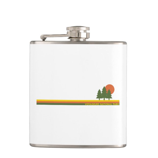 Voyageurs National Park Pine Trees Sun Hip Flask (Front)