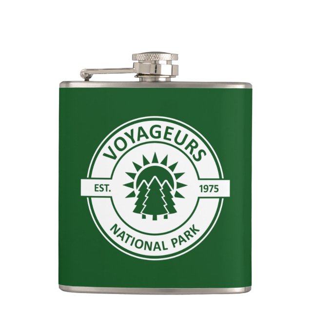 Voyageurs National Park Sun Trees Hip Flask (Front)