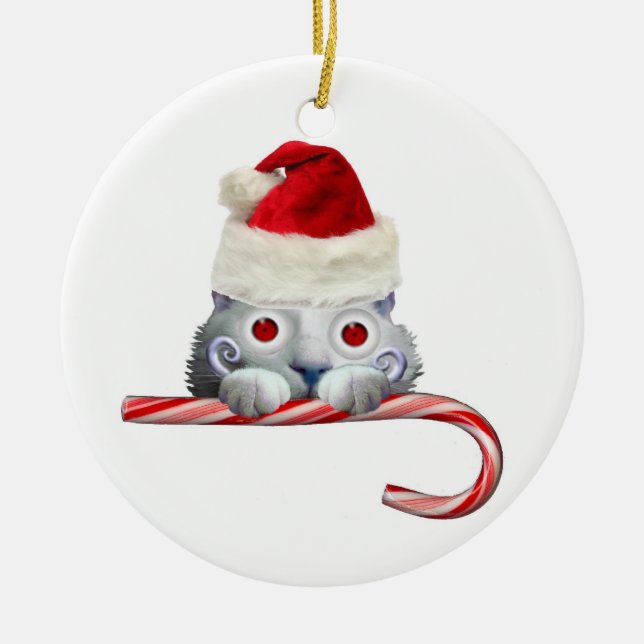 Voyeur Cat Santa Ceramic Tree Decoration (Front)