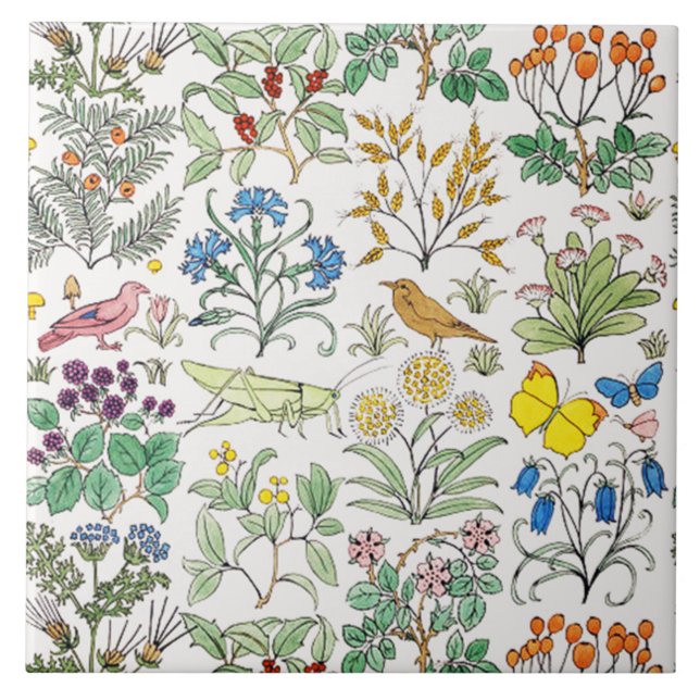 Voysey Apothecary's Garden Art Tile Trivet (Front)