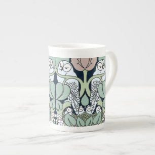 Voysey Art Nouveau Owl Nest Pattern Bone China Mug