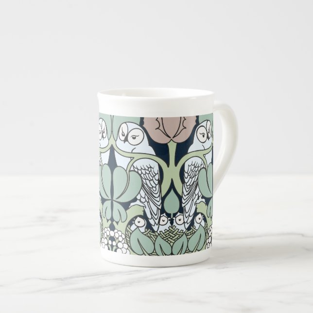 Voysey Art Nouveau Owl Nest Pattern Bone China Mug (Front Right)
