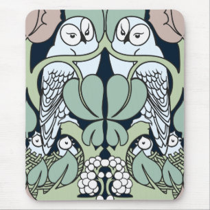 Voysey Art Nouveau Owl Nest Pattern Mouse Pad