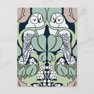 Voysey Art Nouveau Owl Nest Pattern Postcard