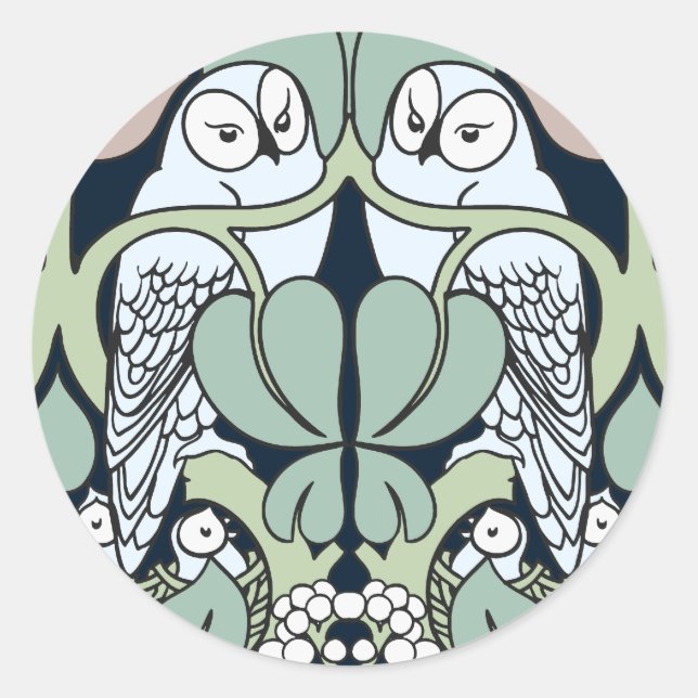 Voysey Art Nouveau Owl Nest Pattern Stickers (Front)