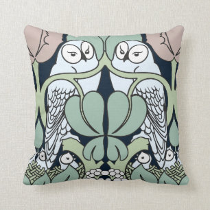Voysey Art Nouveau Owls Nest Pattern Throw Pillow