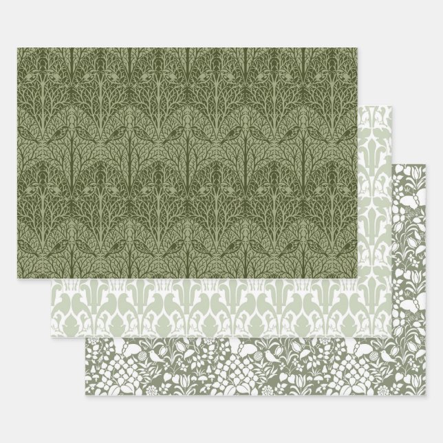 Voysey in Green 19" x 29" Wrapping Paper Sheets (Set)