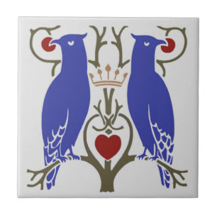 Voysey Love Birds Ceramic TIle (Bright)