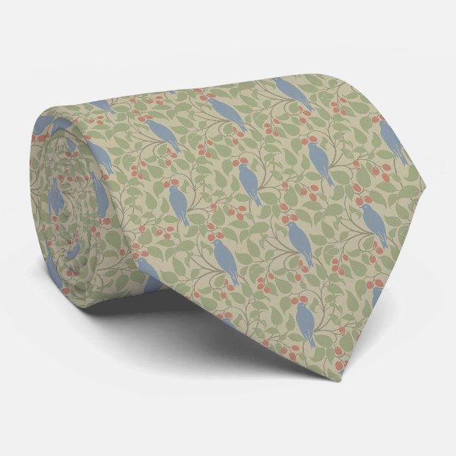 Voysey's Birds in Berry Bush Neck Tie (Rolled)