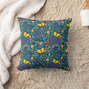 Voysey's Garden Prussian Blue Background Cushion