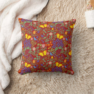 Voysey's Garden Red Background Cushion