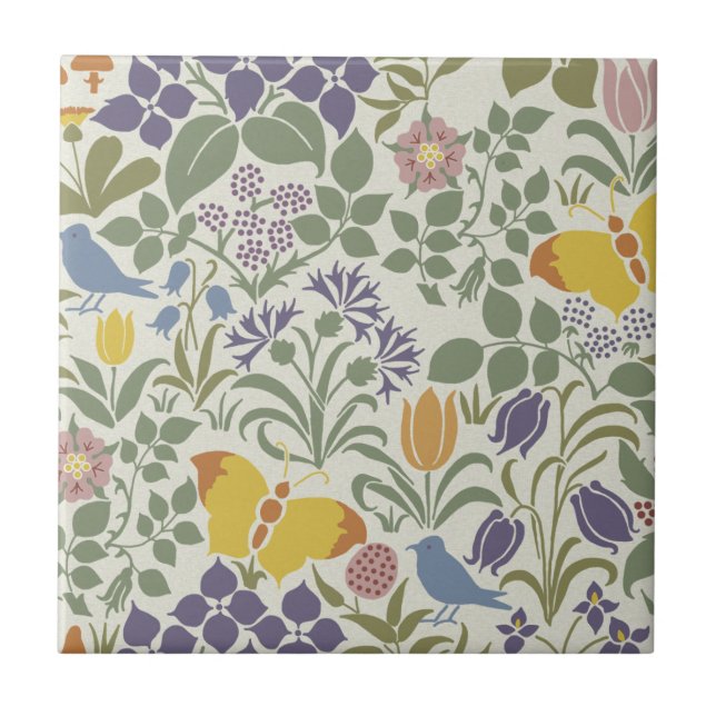 Voysey's Wildflowers Ceramic Tile (Front)