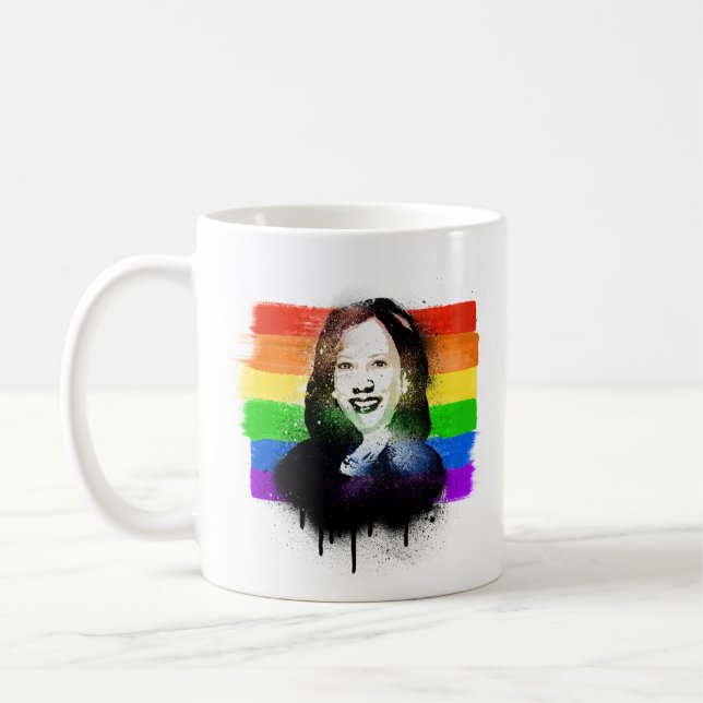 VP Kamala Harris LGBTQ Pride Flag Graffiti Coffee Mug (Left)