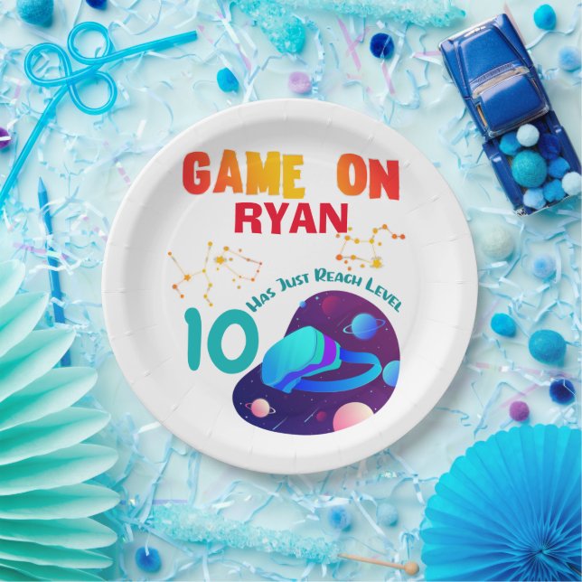 VR Birthday Boy Gamer Party Group Matching  Paper Plate (Party)
