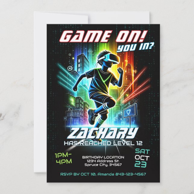 VR Birthday Invitation Gaming Party Invite (Front)
