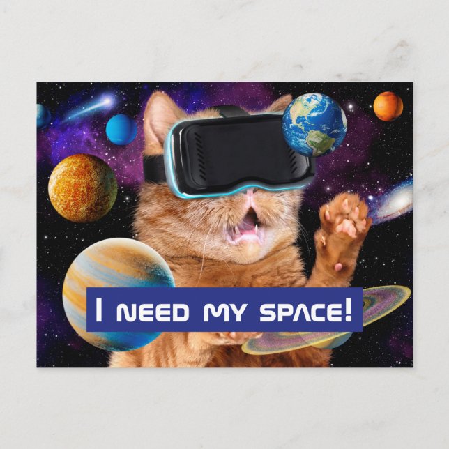 VR Cat In Space Invitation Postcard (Front)