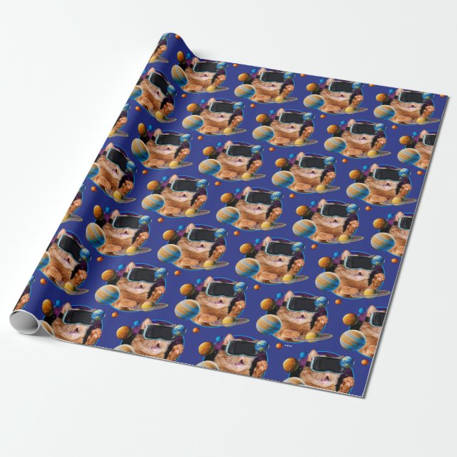 VR Cat In Space Wrapping Paper (Unrolled)