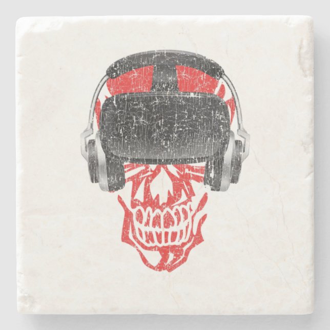 Vr Gamer Headset Video Game Skull- Virtual Reality Stone Coaster (Front)