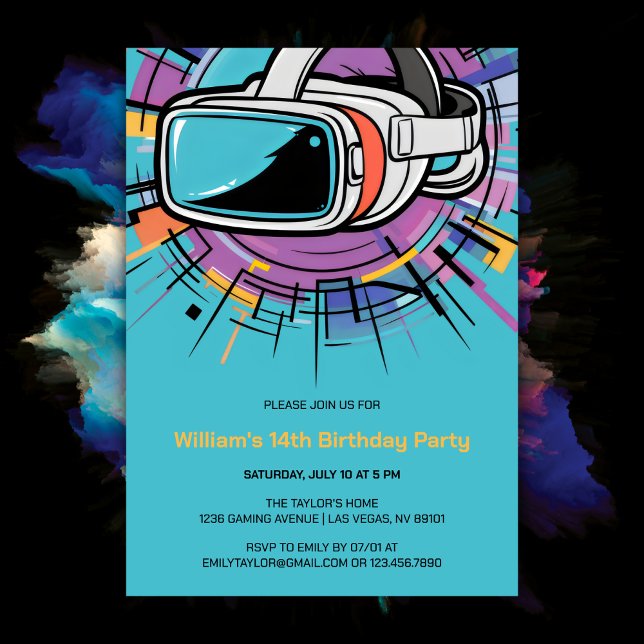 VR Headset Colourful Gamers Birthday Party Invitation (Creator Uploaded)