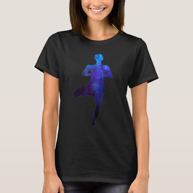 Vrikshasana Yoga Pose Galaxy Space Spiritual Zen M T-Shirt (Front)