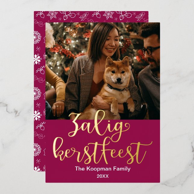 Vrolijk Kerstfees Merry Christmas In Dutch  Foil Holiday Card (Front/Back)