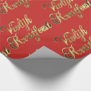 Vrolijk Kerstfeest Dutch Christmas Red and Gold Wrapping Paper
