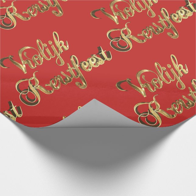 Vrolijk Kerstfeest Dutch Christmas Red and Gold Wrapping Paper (Corner)