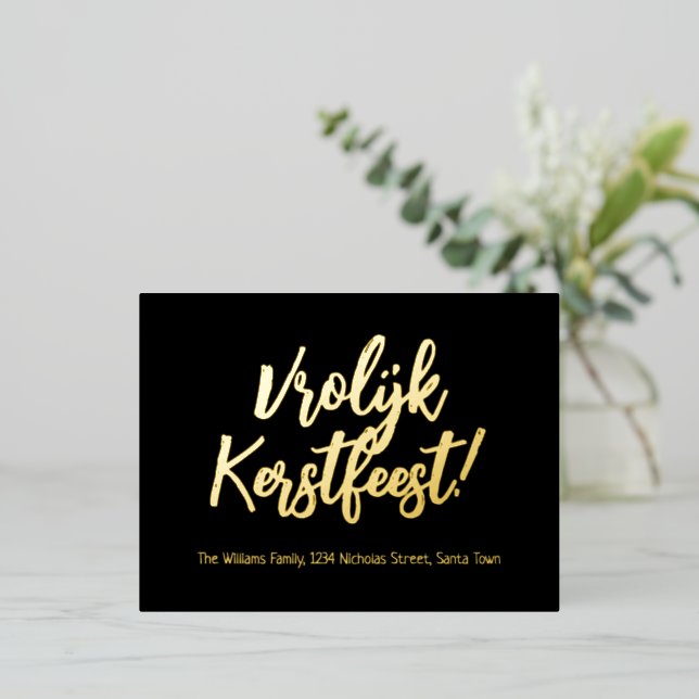Vrolijk Kerstfeest Dutch Language Merry Christmas Foil Holiday Postcard (Standing Front)