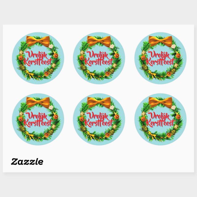 Vrolijk Kerstfeest Dutch Merry Christmas Classic Round Sticker (Sheet)