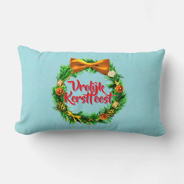 Vrolijk Kerstfeest Dutch Merry Christmas Lumbar Cushion (Front)