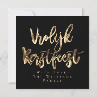 Vrolijk Kerstfeest Elegant Black Gold Script Dutch Holiday Card
