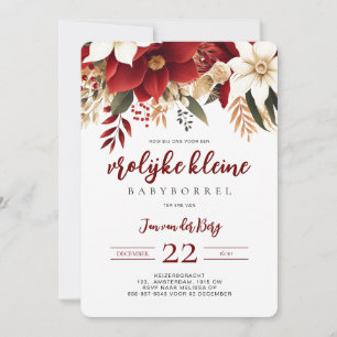 Vrolijke kleine Babyborrel Kerstster Bloemen Invitation