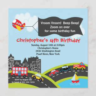 Vroom Beep Cars Birthday Party Invitation