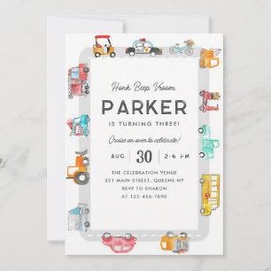 Vroom Cruise Transportation Birthday Invitation