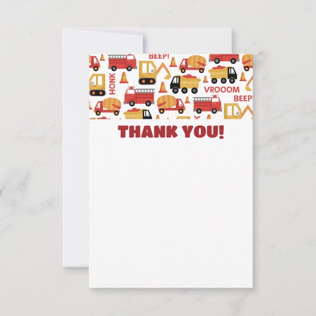 Vroom Honk Beep! Trucks Thank You Card (Front)