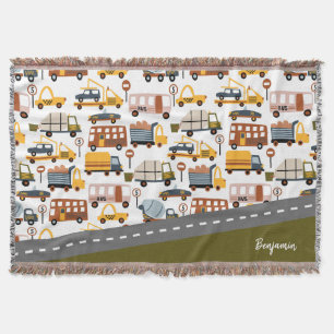 Vroom! Vroom! Car and Transportation Pattern Boy Throw Blanket