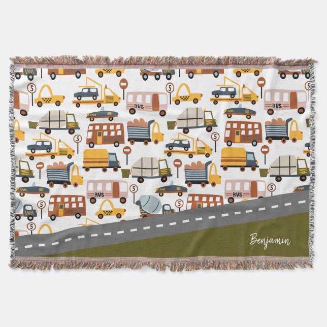 Vroom! Vroom! Car and Transportation Pattern Boy Throw Blanket (Front)