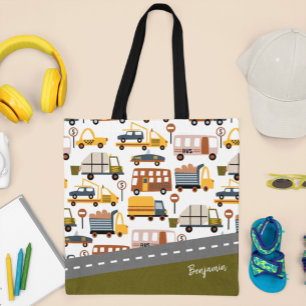 Vroom! Vroom! Car and Transportation Pattern Boy Tote Bag