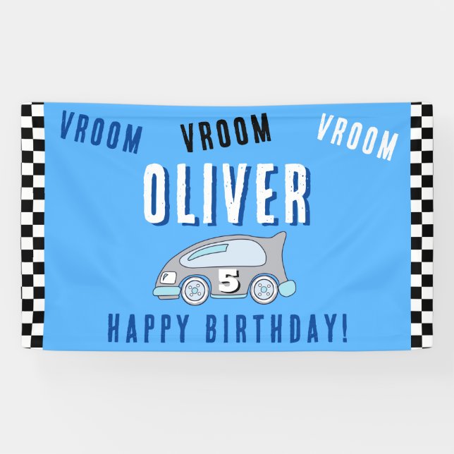 Vroom Vroom Racing Car Boy Birthday Banner (Horizontal)