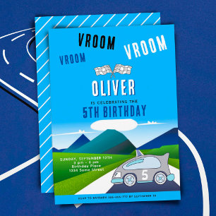 Vroom Vroom Racing Car on a Road Boy Birthday Invitation