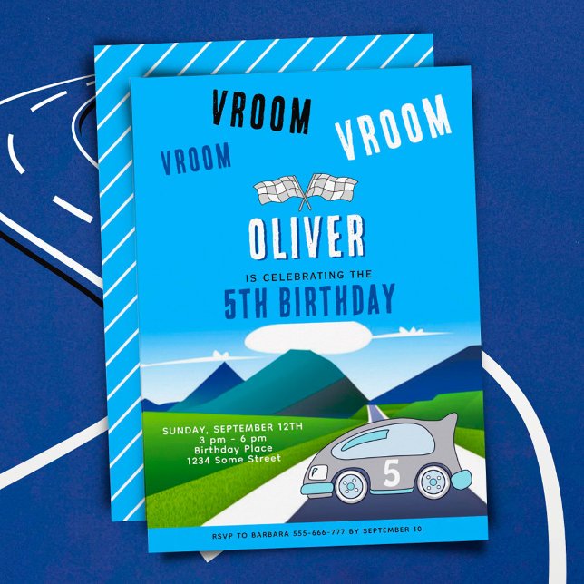 Vroom Vroom Racing Car on a Road Boy Birthday Invitation (Creator Uploaded)