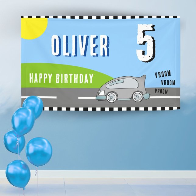 Vroom Vroom Racing Car Road Boy Birthday Party Banner (Creator Uploaded)