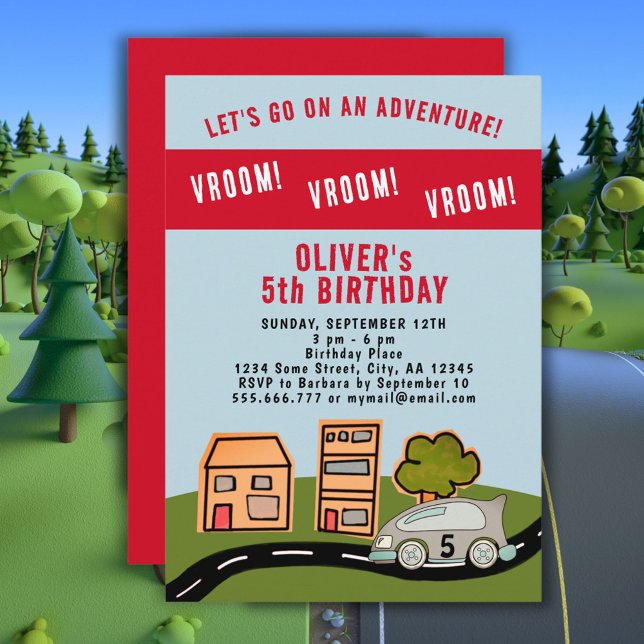 Vroom Vroom Racing Car Road House Boy Birthday  Invitation (Creator Uploaded)