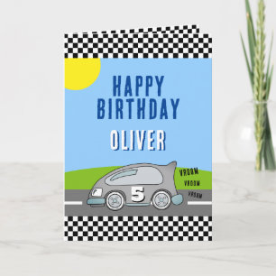 Vroom Vroom Racing Car Road Name Happy Birthday  Card