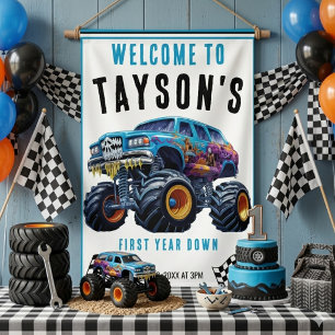 Vroom Zoom Monster Truck Boom   1st Birthday Party Banner