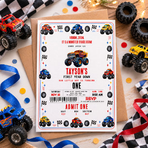 Vroom Zoom Monster Truck Boom   1st Birthday Party Invitation