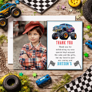 Vroom Zoom Monster Truck Boom   1st Birthday Party Thank You Card