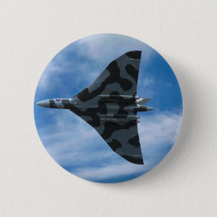 Vulcan bomber in flight 6 cm round badge