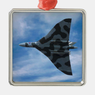 Vulcan bomber in flight metal ornament