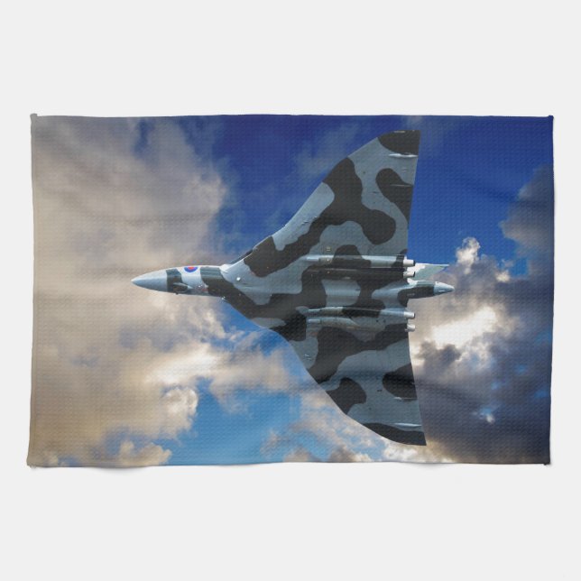 Vulcan bomber in flight tea towel (Horizontal)